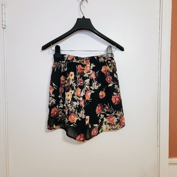 Dee Elly Floral Print Chiffon Drawstring Shorts Black Pink Small - Picture 6 of 12